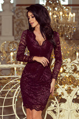 Lace dress black with long sleeves and a neckline Numoco 170-1