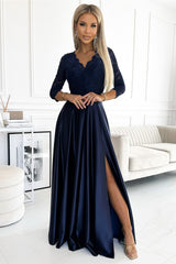 Long dress navy blue 188119 Numoco-0