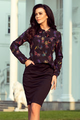 Blouse with bond dark blue + colorful dragonflies / Numoco 140-10 -0