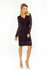 Lace dress black with long sleeves and a neckline Numoco 170-1-2