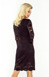 Lace dress black with long sleeves and a neckline Numoco 170-1-3