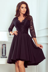 NICOLLE dress black with longer back with lace neckline / Numoco 210-10-0