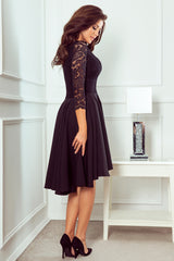 NICOLLE dress black with longer back with lace neckline / Numoco 210-10-1