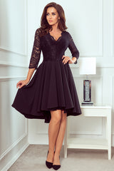 NICOLLE dress black with longer back with lace neckline / Numoco 210-10-2