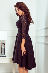 NICOLLE dress black with longer back with lace neckline / Numoco 210-10-3