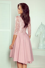 NICOLLE dress pink with longer back with lace neckline / Numoco 210-11-3