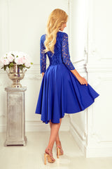 NICOLLE dress blue with longer back with lace neckline / Numoco 210-12-1