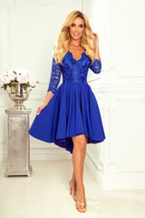 NICOLLE dress blue with longer back with lace neckline / Numoco 210-12-2