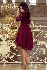 NICOLLE dress burgundy with longer back with lace neckline / Numoco 210-13-1