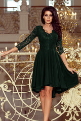 NICOLLE dress green with longer back with lace neckline / Numoco 210-3-0