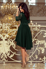 NICOLLE dress green with longer back with lace neckline / Numoco 210-3-1