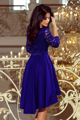 NICOLLE dress blue with longer back with lace neckline / Numoco 210-4-3