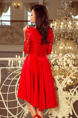 NICOLLE dress red with longer back with lace neckline / Numoco 210-6-3