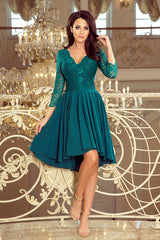 NICOLLE dress green with longer back with lace neckline / Numoco 210-8-2