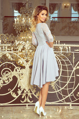 NICOLLE dress grey with longer back with lace neckline / Numoco 210-9-1