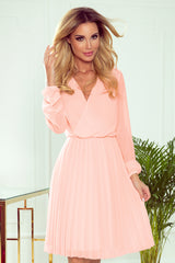 Isabella pleated dress peach pink with neckline and long sleeve / mint Numoco 313-2-2