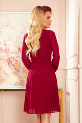 Isabella pleated dress burgundy with neckline and long sleeve / mint Numoco 313-8-3