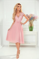 LINDA chiffon dress pink with lace neckline / Numoco 381-1-2