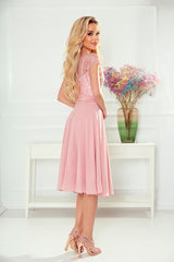 LINDA chiffon dress pink with lace neckline / Numoco 381-1-1