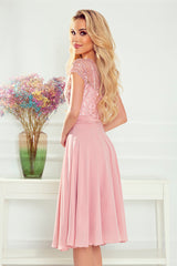 LINDA chiffon dress pink with lace neckline / Numoco 381-1-3