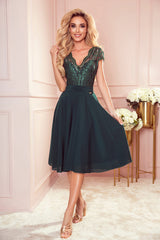 LINDA chiffon dress green with lace neckline / Numoco 381-2-2