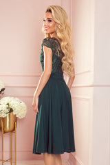 LINDA chiffon dress green with lace neckline / Numoco 381-2-3