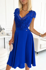 LINDA chiffon dress blue with lace neckline / Numoco 381-3-2