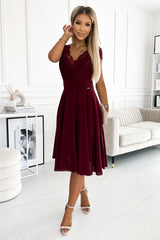 LINDA chiffon dress burgundy with lace neckline / Numoco 381-5-1